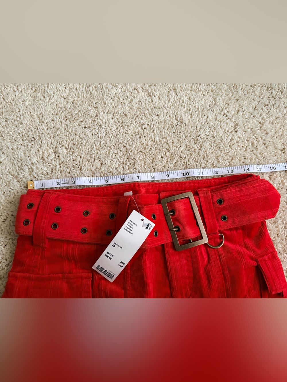 NEW UO Joan Corduroy Y2K Cargo Belted Mini Skirt Red XS - Picture 13 of 14